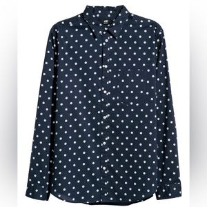 H&M Dark Blue/White Dotted Cotton Dress Shirt size Large